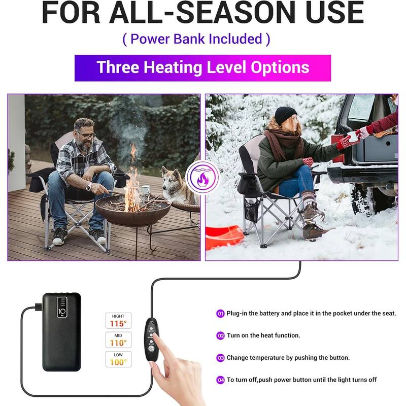 Heated Camping Chair, Heated Chair, Beach Chair, Folding Chair, Ski Chair