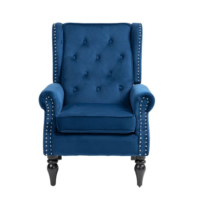 Tufted High Back Chair Living Room Wood Frame Armchair