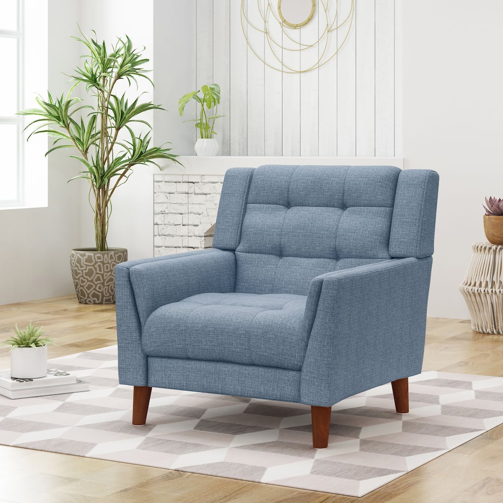 Blue Modern 30.5" Upholstered Button Tufted Arm Chair with Sturdy Rubber Wood Legs