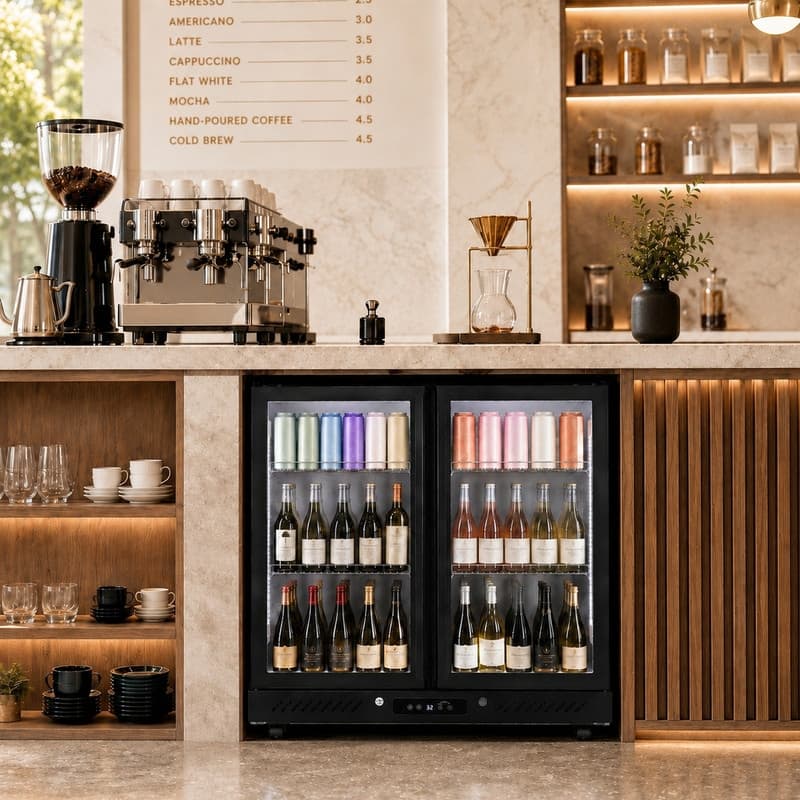 35.43 inch Commercial Bar Counter Beverage Refrigerator with Tempered Glass and Adjustable Shelves