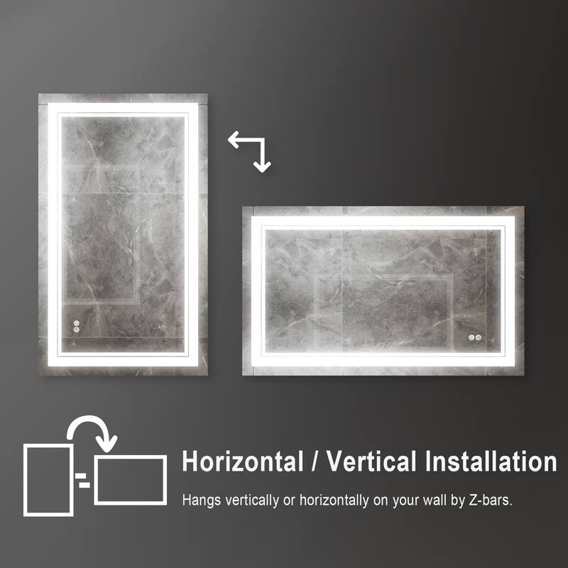 Retangular Wall Mounted LED Bathroom Mirror With Touch Switch Memory Mirror Anti-Fog (Horizontal/Vertical)