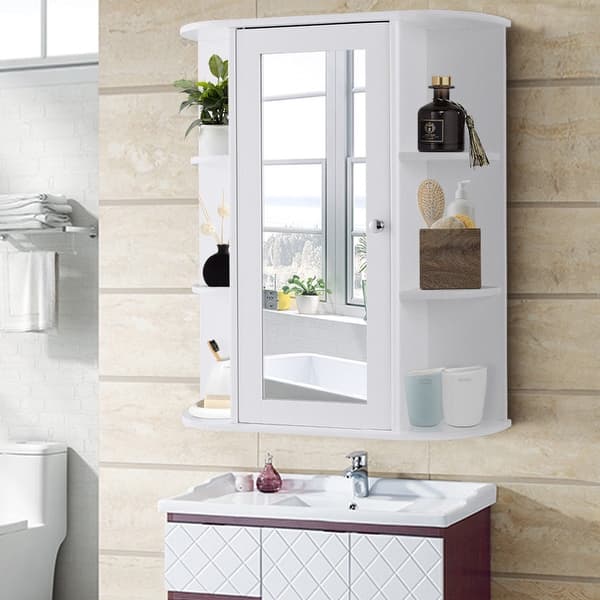 Shop Gymax Bathroom Cabinet Single Door Shelves Wall Mount Cabinet