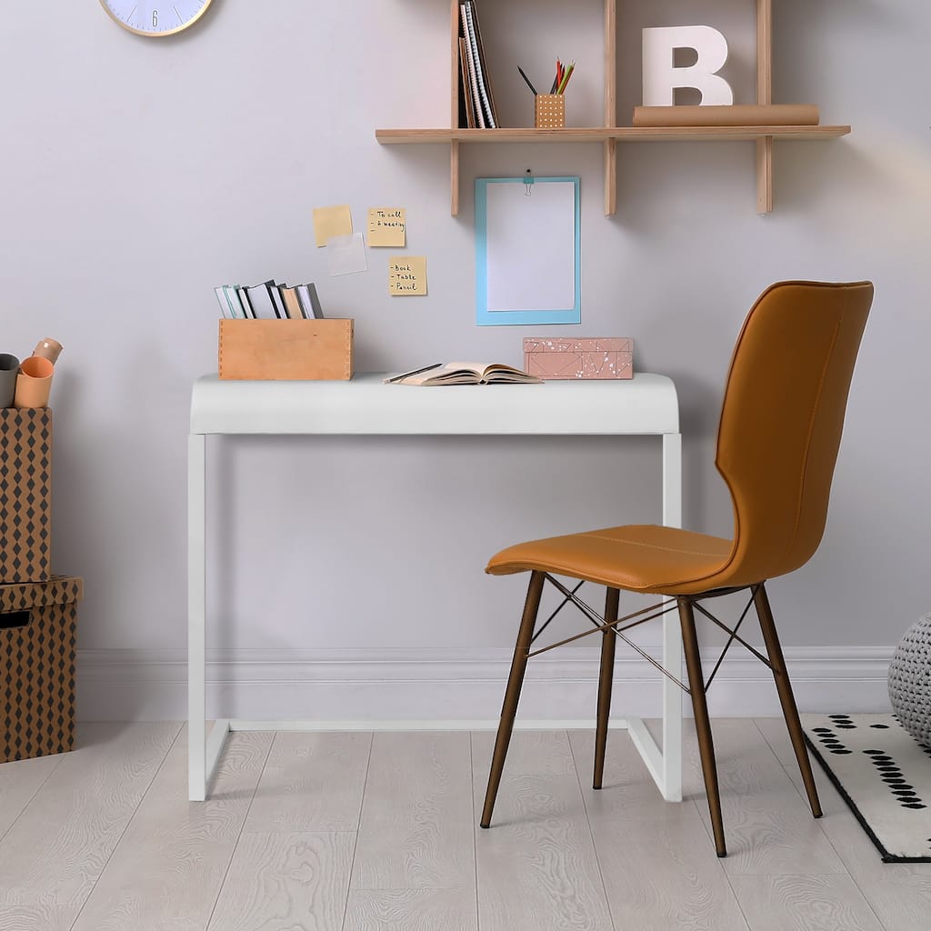 American Art Decor White Portable, & Compact C-Shaped Desk