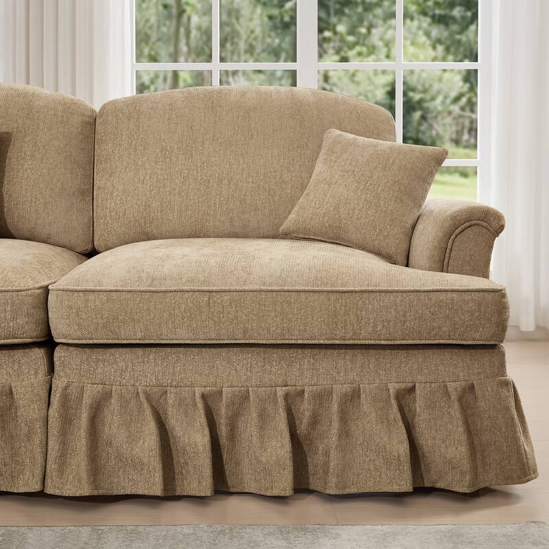 2-Seater L Shaped Sofa Couch, Lounge Sofa with Removable Ruffles Pleats Skirts, Loveseat Sofa with Movable Ottoman