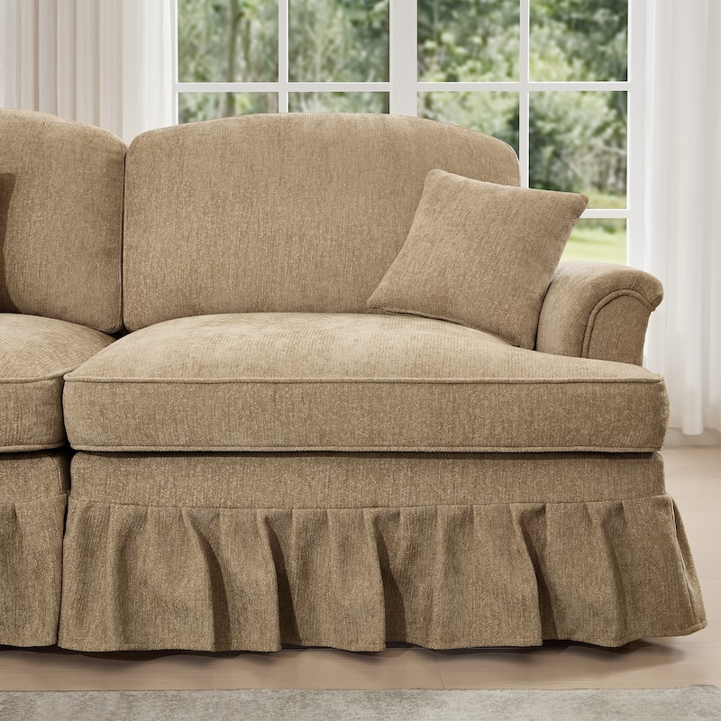 Mid-Century 2-Seat Sofa Couch with Flared Arms & Removable Ruffled Skirts, Retro Chenille Upholstered Loveseat for Living Room