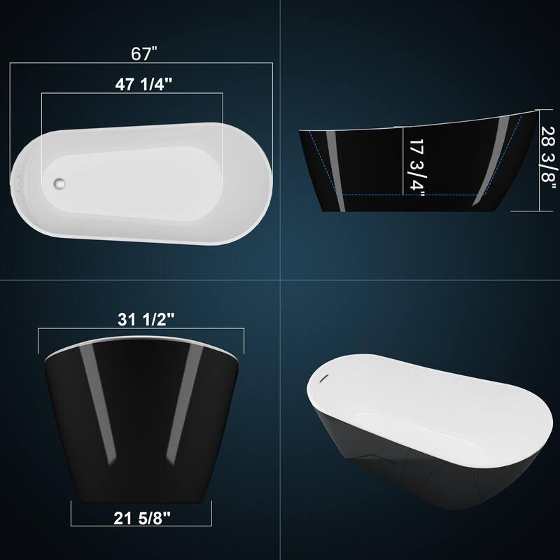 Free Standing Tub 59/67" Deep Soaking Bath Tub Oval Shape Acrylic Freestanding Bathtub