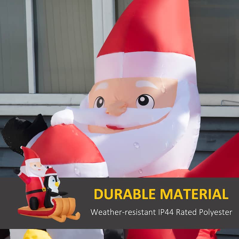 Outsunny 5ft Inflatable Christmas Santa Claus and Penguin, Blow-Up LED Display