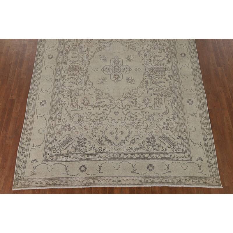 Distressed Tabriz Vintage Persian Rug Hand-Knotted Bedroom Wool Carpet - 7'11" x 11'0"