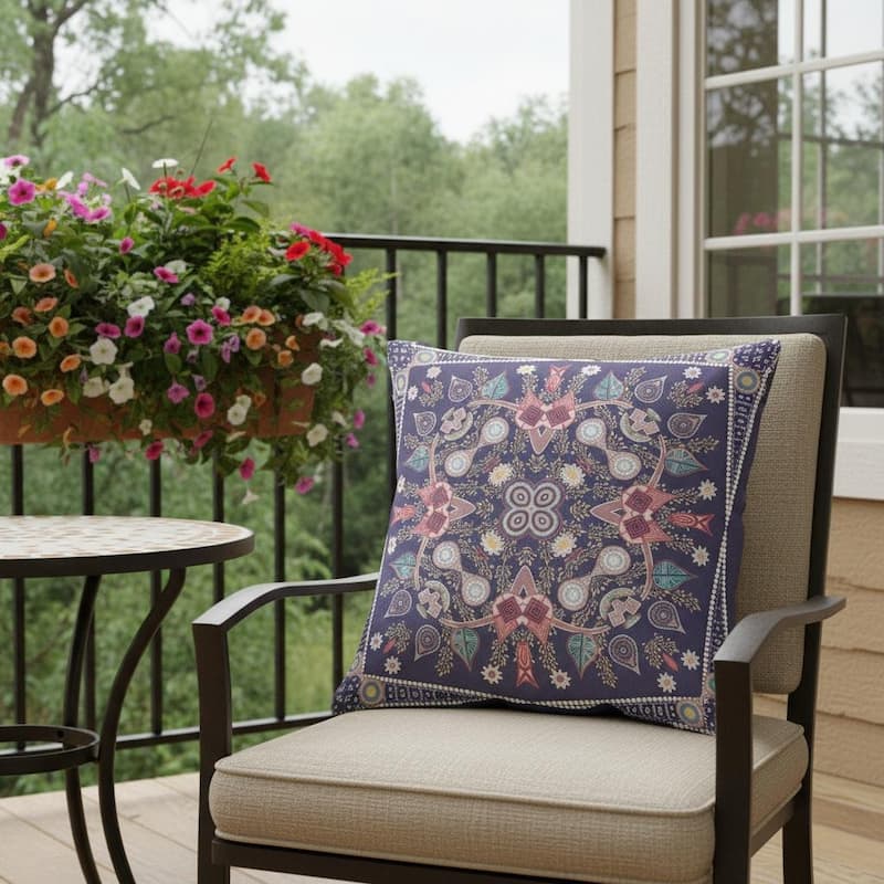 HomeRoots 26" x 26" Purple Blown Seam Paisley Indoor Outdoor Throw Pillow - 26.00' X '5.00' X '26.00 - Purple - 26.00' X '5.00' X '26.00