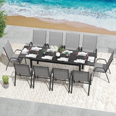 7/11 Pieces Patio Dining Set with Aluminum Rectangle Extendable Dining Table & 6/10 Textilene Dining Chairs