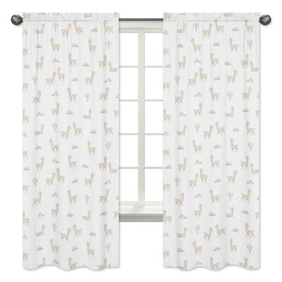 Boho Llama 84-inch Window Treatment Curtain Panel Pair - Neutral Beige Taupe Bohemian Southwest Watercolor Mountain Farmhouse