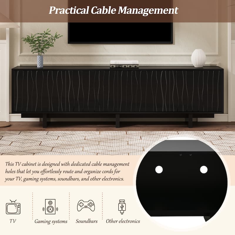 Rossetta Farmhouse Style Natural Elegance Wavy Push-to-Open Door Design with Cable Management and Storage Space, up to 75"