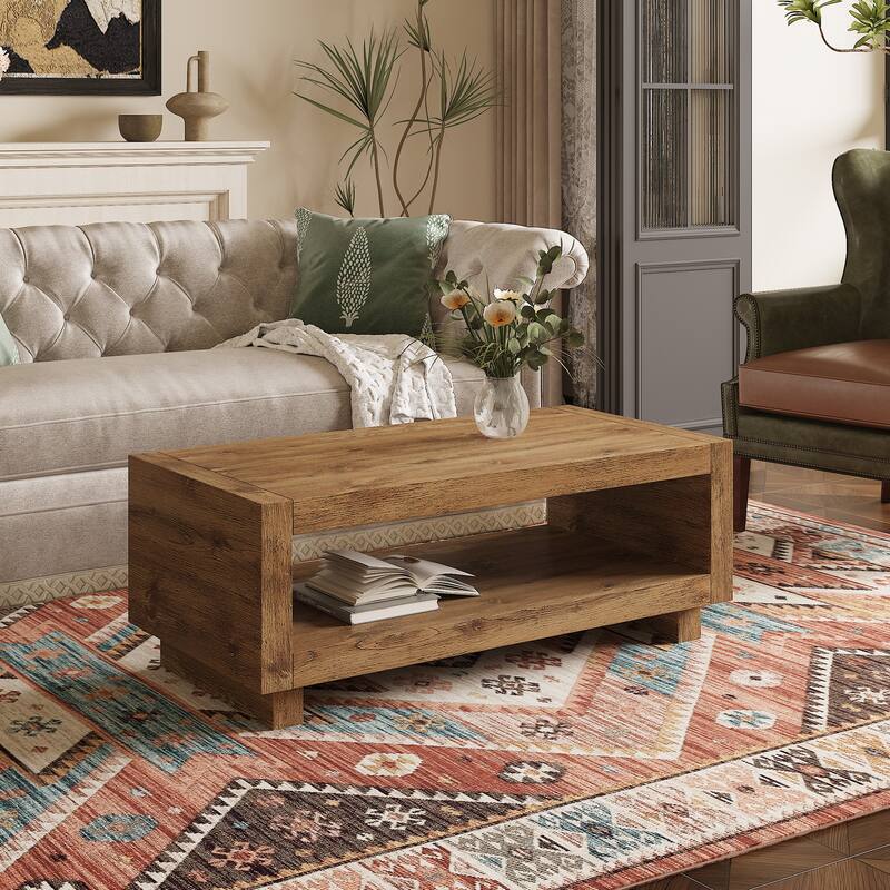 Modern Natural Wood-colored Rectangular Coffee Table for Living Room - Natural Wood