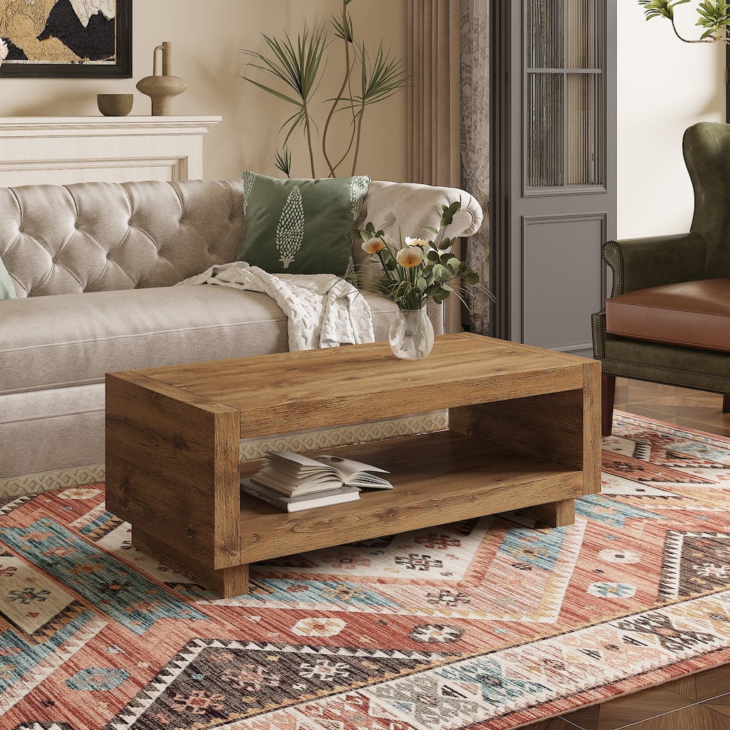 Modern Natural Wood-colored Rectangular Coffee Table for Living Room