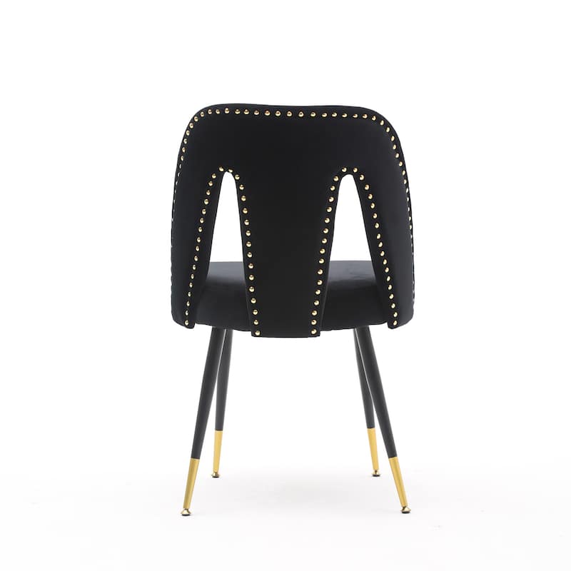Modern Velvet Upholstered Dining Chair with Nailheads & Metal Legs - Black Set of 2