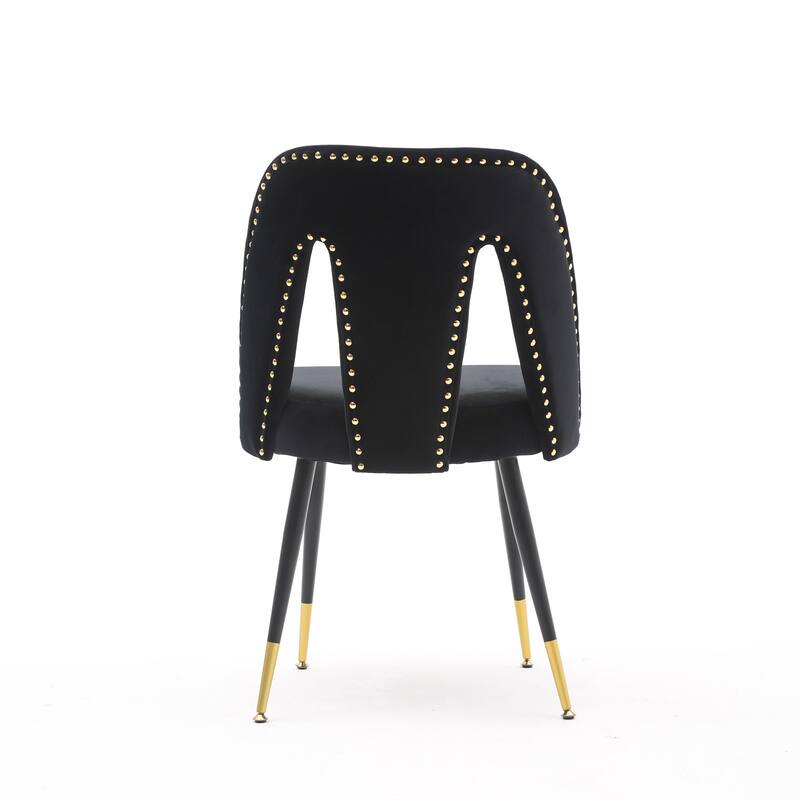 Roomfitters Modern Velvet Dining Chairs Set of 2, Upholstered Accent Chairs with Nailhead Trim and Gold-Tipped Black Metal Legs