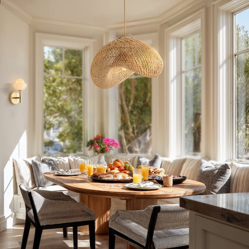 Sepherina Rattan Pendant Light Natural Large Sculptural Handwoven Light Fixture For Modern, Transitional, Farmhouse Room Décor.