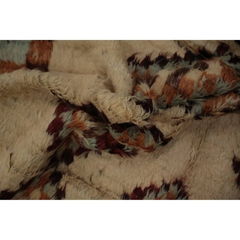 Hand Knotted Oriental 100% Wool Carpet Modern Tribal Beige & Ivories Moroccan Area Rug - 9' 8'' X 6' 8''