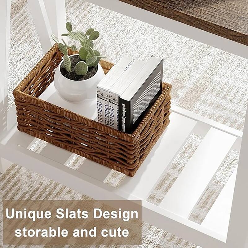 Farmhouse End Table,Narrow Side Table,End Table with Storage Shelf for Small Spaces,Living Room And Bedroom,White