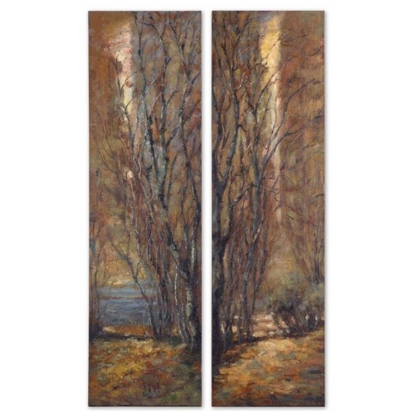 Set Of 2 Frameless Hand Painted Oils Trees Wall Art Panels 70 Multi