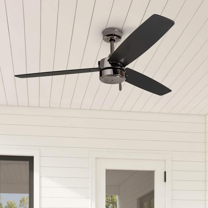 52" Prominence Home Journal Gun Metal Contemporary Indoor/Outdoor Ceiling Fan, Damp Rated with Pull Chains - 52-inch