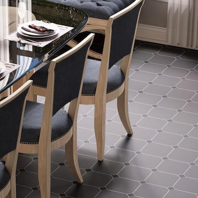Merola Tile Vaudeville Octagon Antracita 7-7/8" x 7-7/8" Porcelain Floor and Wall Tile