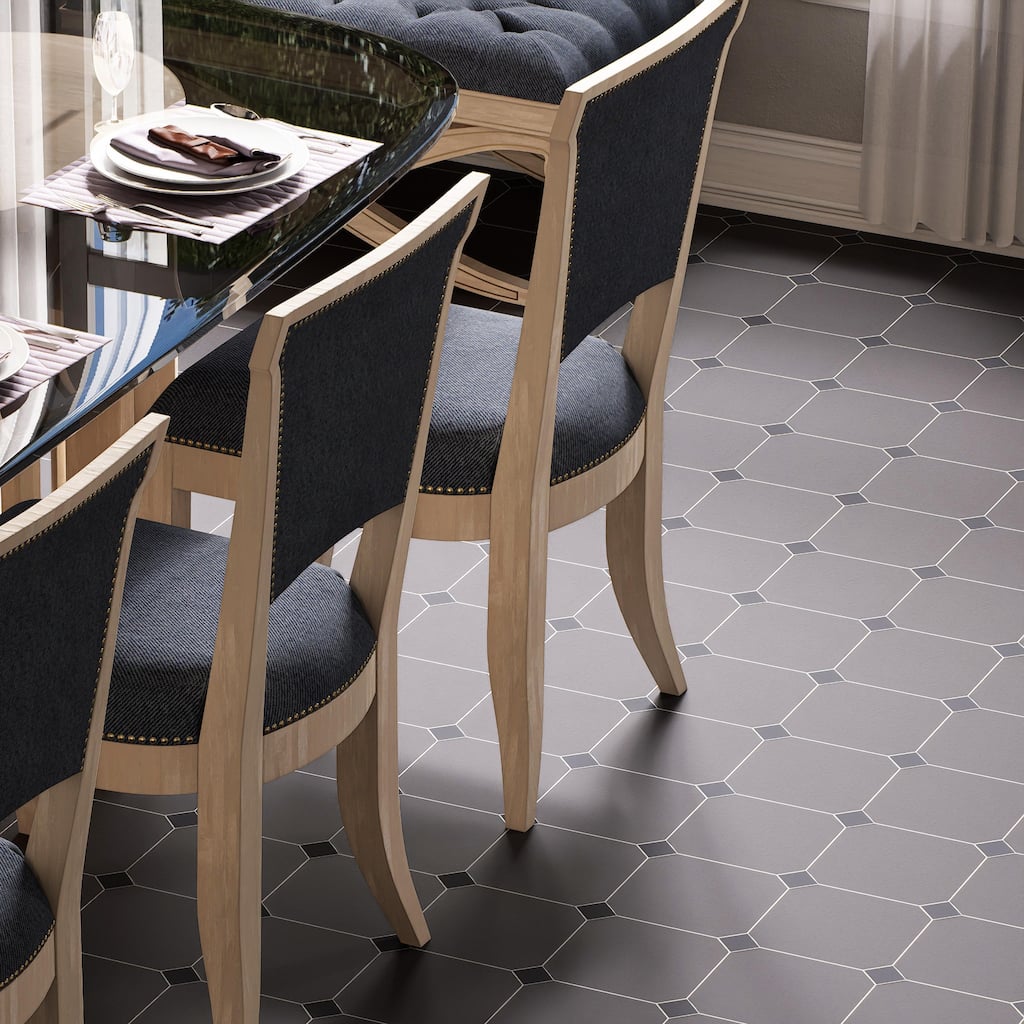 Merola Tile Vaudeville Octagon Antracita 7-7/8" x 7-7/8" Porcelain Floor and Wall Tile