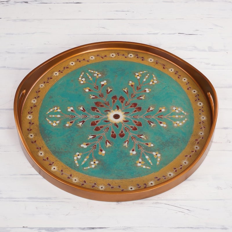 Novica Handmade Sweet Branch Reverse Painted Glass Tray