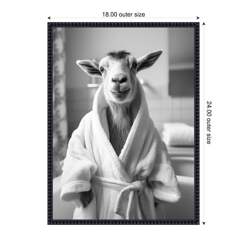 Kate and Laurel Sylvie Goat Bathroom Art Towel Robe Black and White Framed Canvas by The Creative Bunch Studio