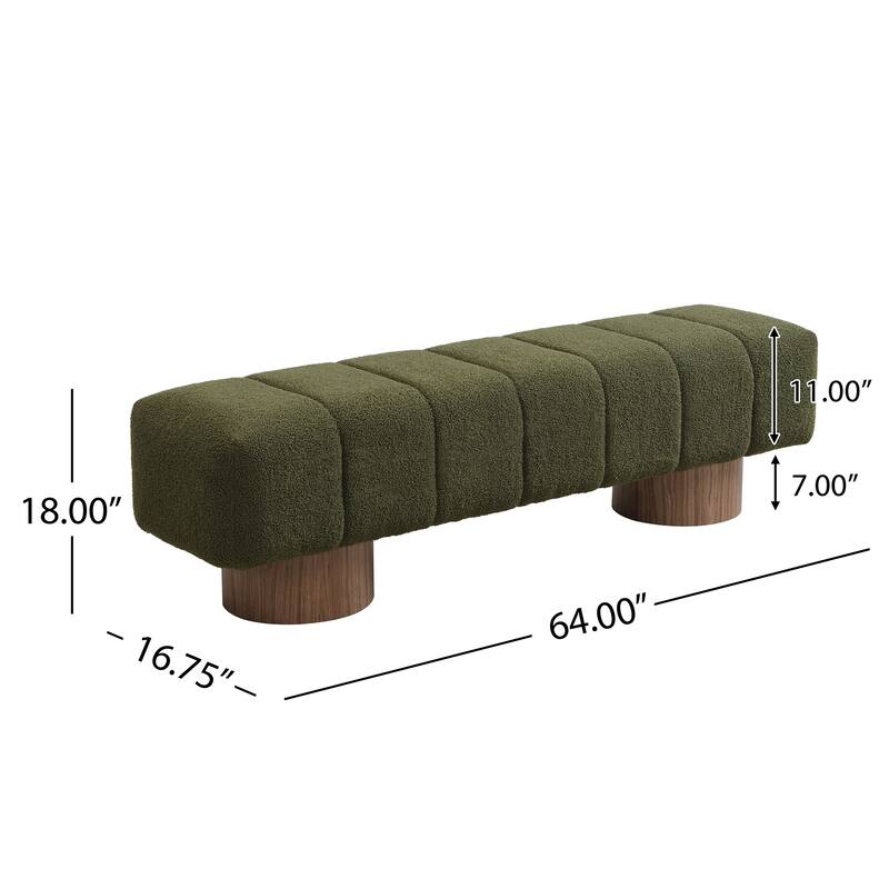 Green Boucle Upholstered Dining Bench Ottoman - No-Assembly End-of-Bed Footstool for Living Room