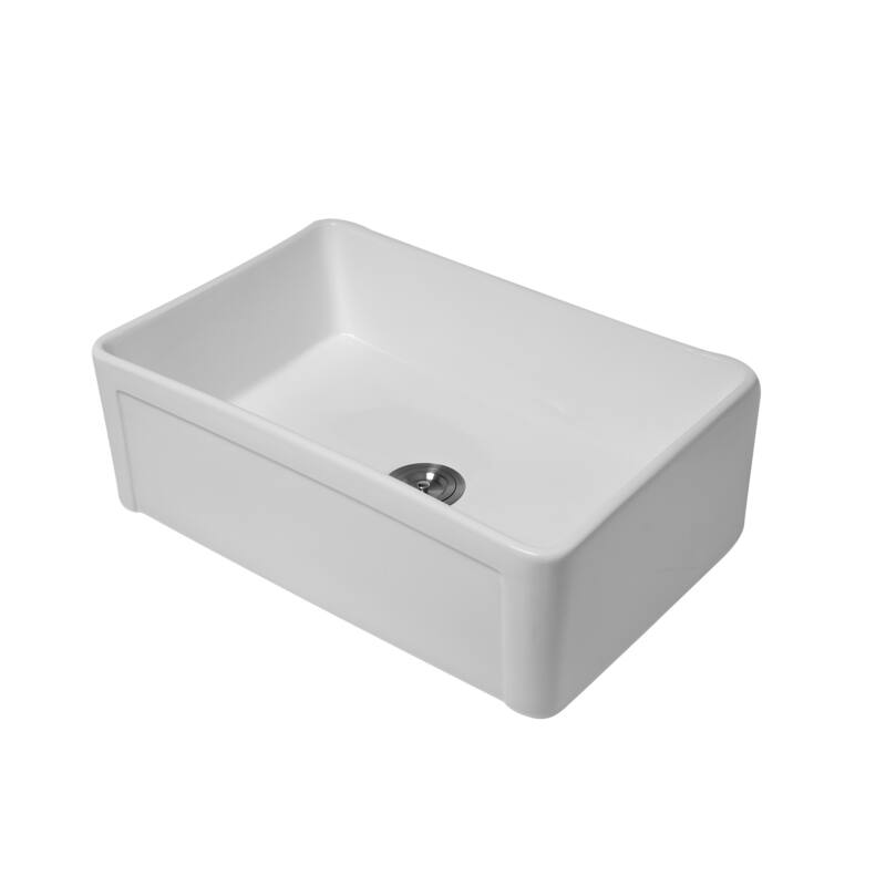 30'' White Farmhouse Single Bowl Ceramic Kitchen Sink - 30'' x 20'' x 10''