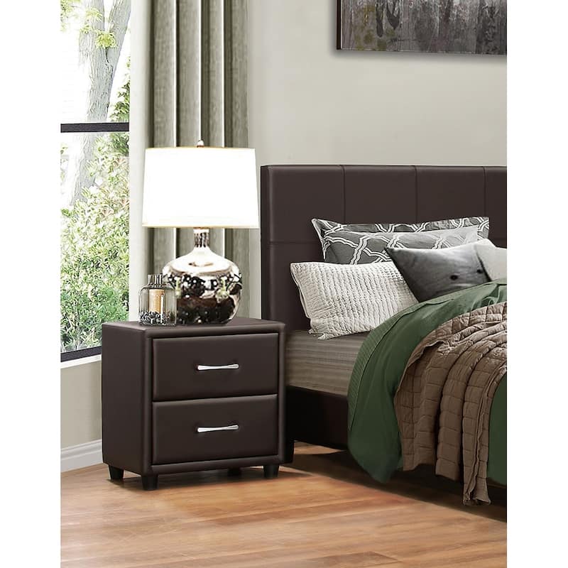 Contemporary Design 1pc Bedroom Furniture Two Drawers Nightstand Bar Pulls Faux Leather Upholstery, PVC