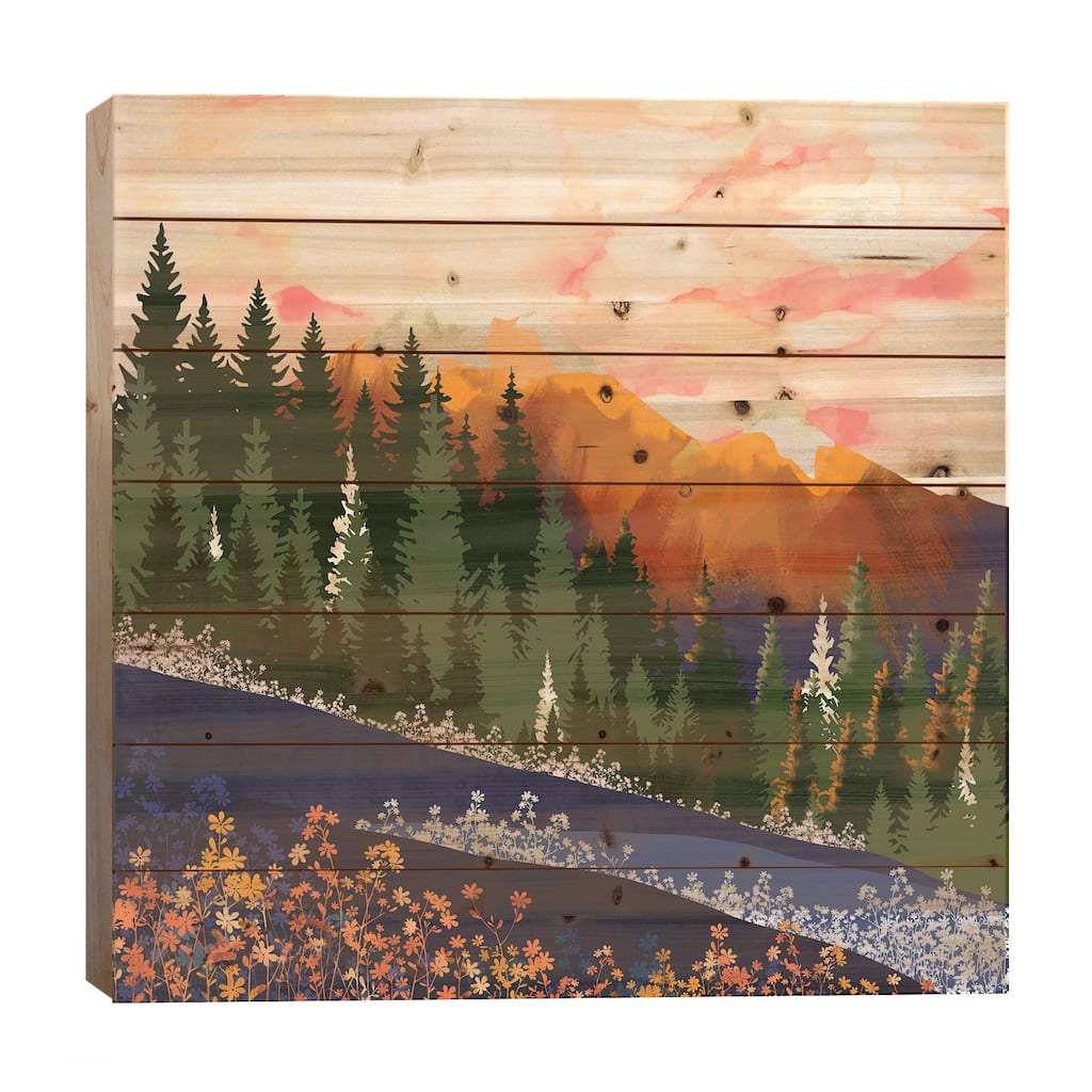 Mountain Dusk Print On Wood by SpaceFrog Designs - Multi-Color