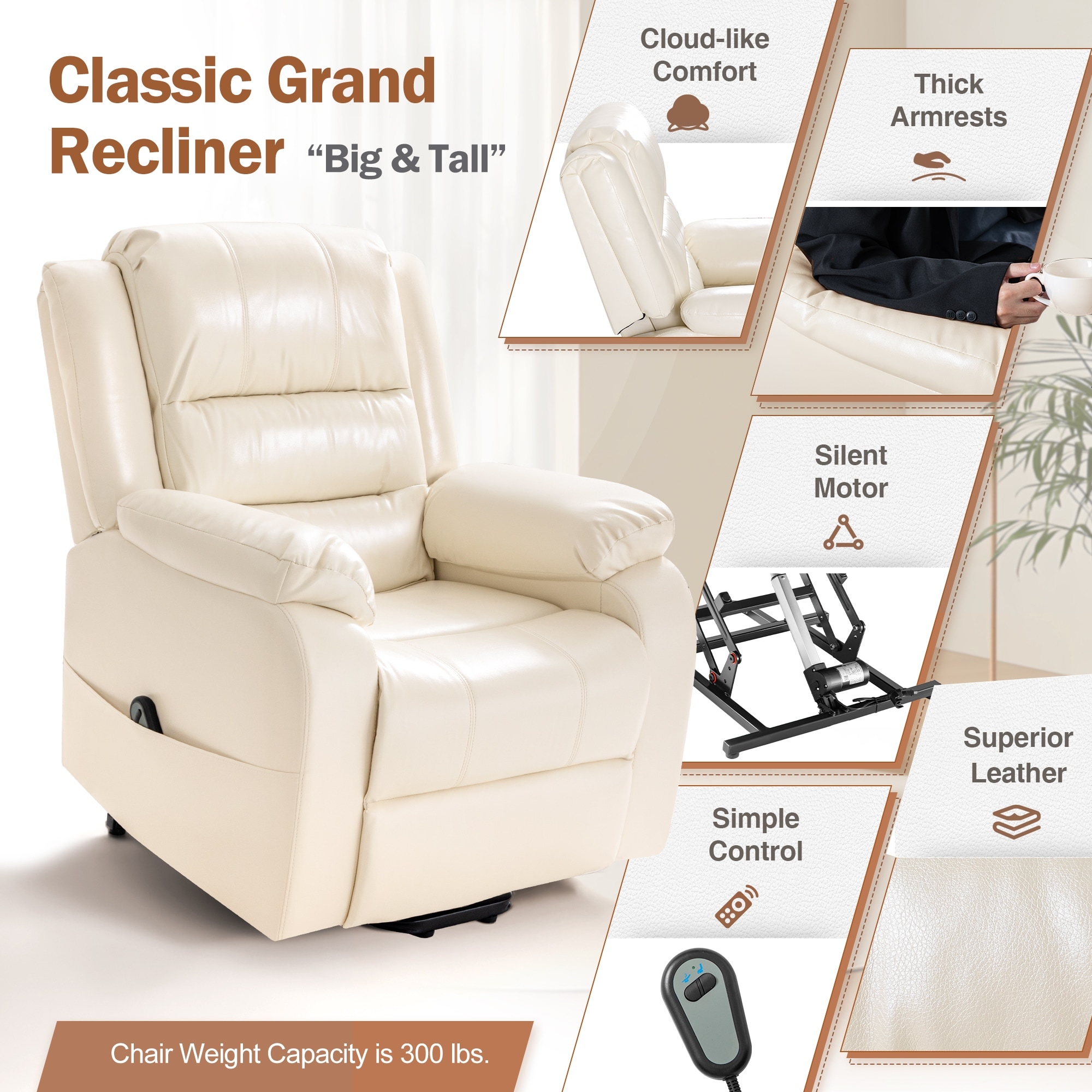 Homall Power Lift Recliner PU Leather Electric Recline Chair Bed