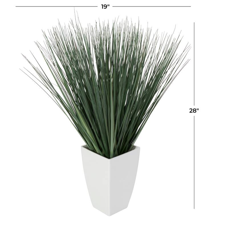 Green Faux Foliage Onion Grass Artificial Plant with White Plastic Pot