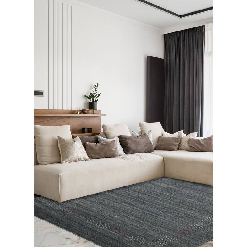 ECARPETGALLERY Hand Loomed Kashkuli Gabbeh Dark Grey Wool Rug - 7'11 x 9'10