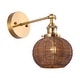 preview thumbnail 5 of 10, Brass Globe Rattan 1-Light Wall Sconce Wall Light