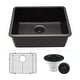 preview thumbnail 1 of 8, Lexicon Undermount Quartz 23 Inch Single Bowl Kitchen Sink Kit Galaxy Black