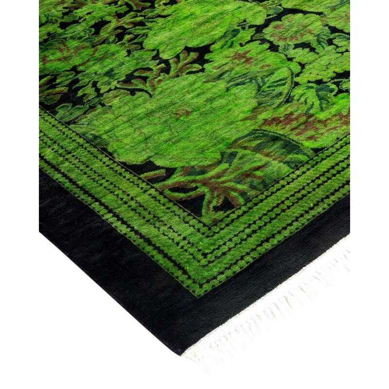 Overton Hand Knotted Wool Vintage Inspired Modern Contemporary Overdyed Green Area Rug - 8' 1" x 10' 1"