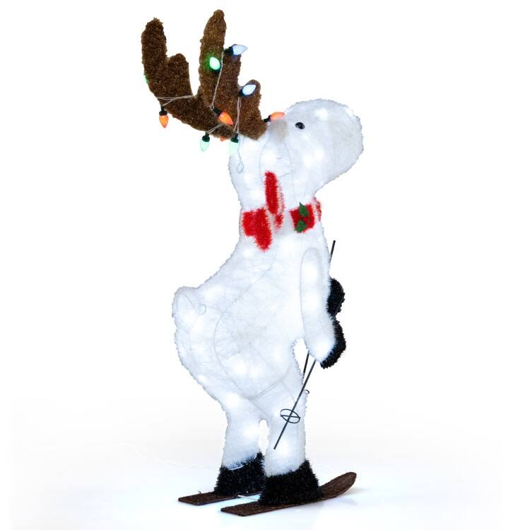 Multi-Color Fabric Metal Animated Christmas Reindeer with LED Lights and Skiing Arms - Multi Color - 24" x 16.5" x 44"
