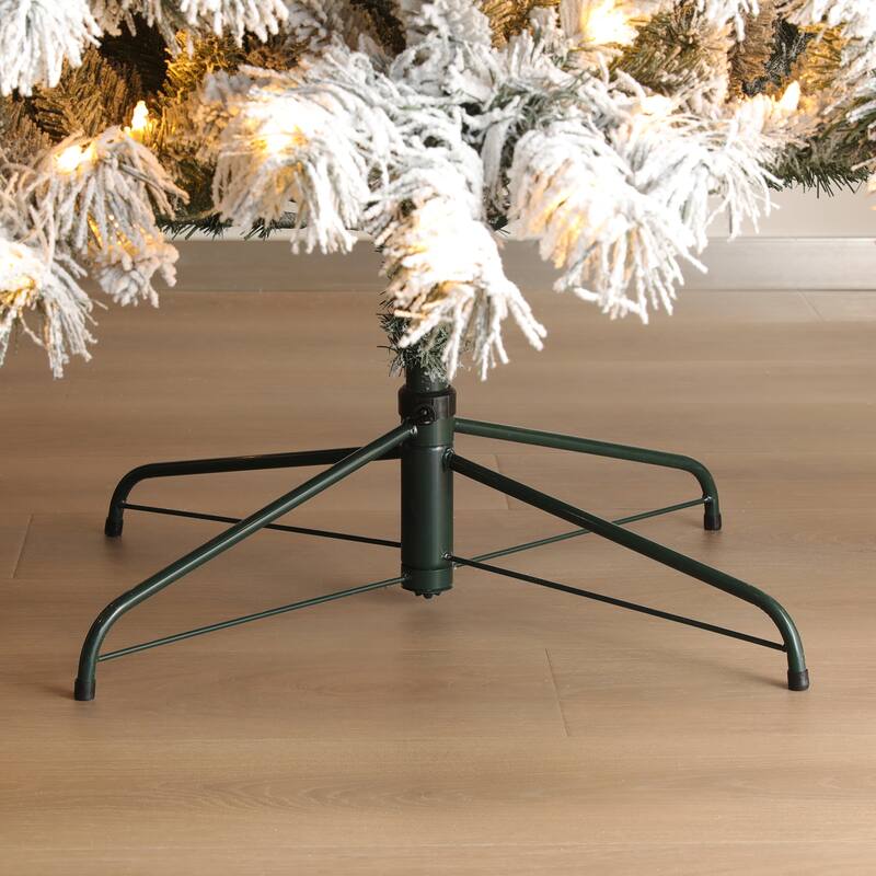 Glitzhome 7.5ft/9ft Pre-Lit Flocked Full Spruce Artificial Christmas Tree with C3 Lights Foot Switch