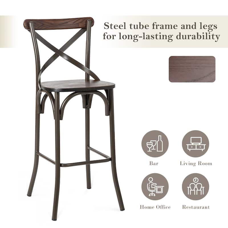 Glitzhome Industrial Metal Solid Elm Wood Seat Kitchen Bar Stool Chairs, Set of 2/4