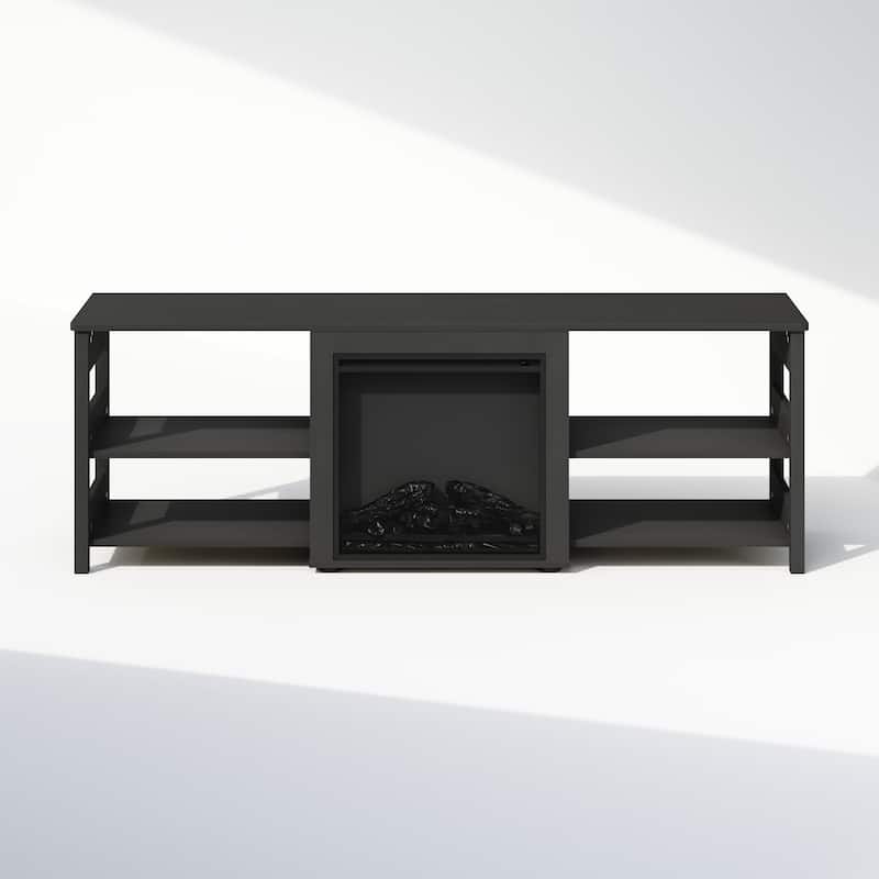 Furinno Classic No Heat Decorative Electric Fireplace TV Stand for TV up to 70 Inch with Open Shelves, Americano - Americano