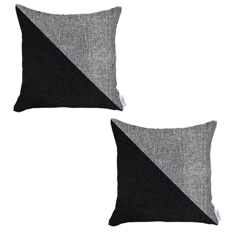 HomeRoots Set Of Two 18" X 18" Grey And Black Geometric Zippered Handmade Polyester Throw Pillow
