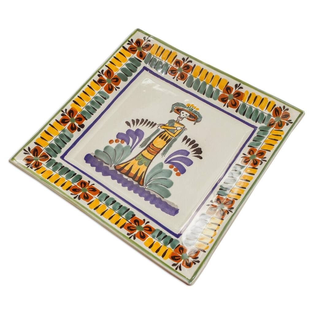 Handmade Ceramic 'Catrina' Majolica Plate (Mexico)