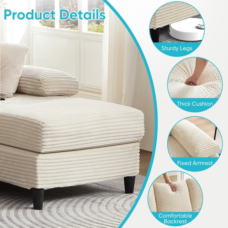 Mixoy W112inch Upholstered 5-Seater Sectional Sofa Couch,Corduroy Large U-Shaped Sofa with Double Chaises and Sleepable Armrests