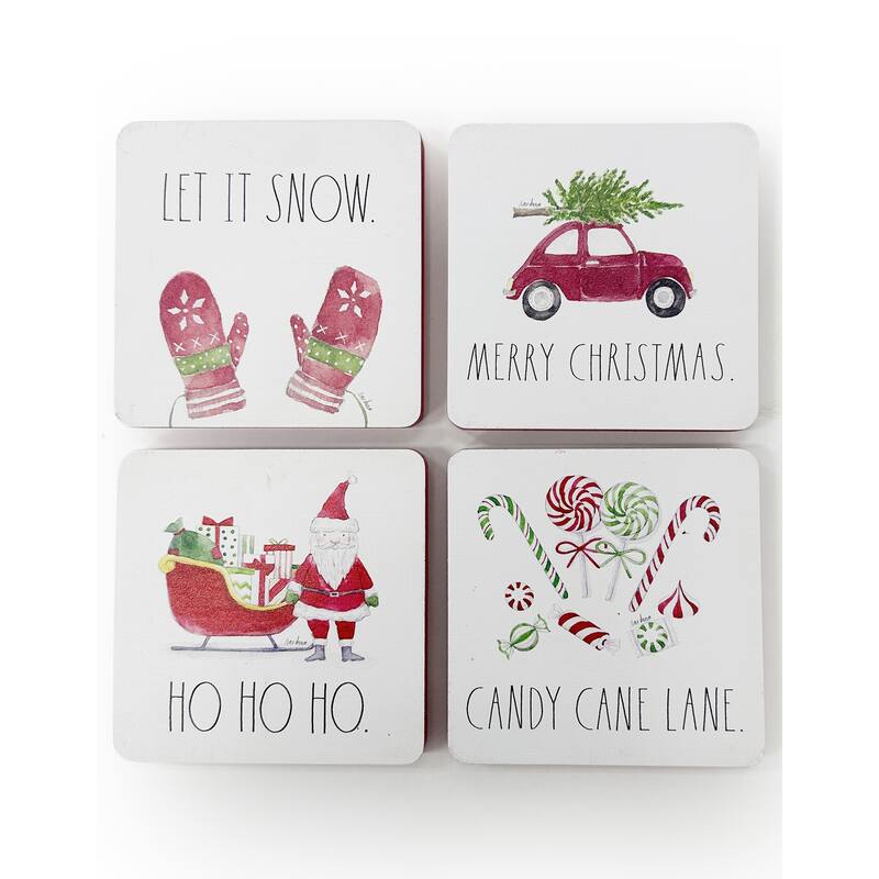 Rae Dunn Set of 4 Christmas Themed Drink Coasters - N/A