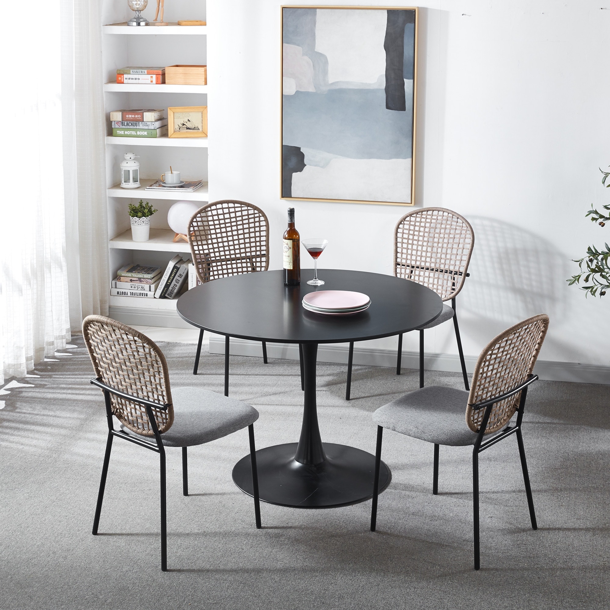 Small Rattan Dining Side Chair Willow Bailey Brown Boho Dining Set