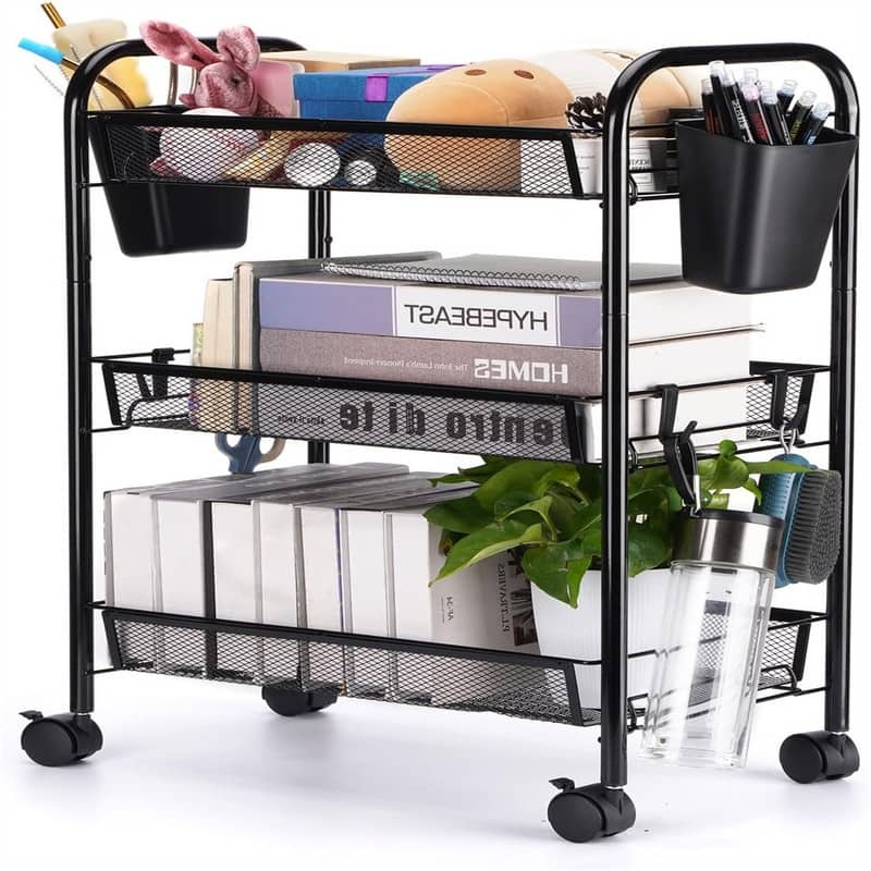 3 Tier All-Metal Rolling Utility Cart - 17.5"D x 10.5"W x 25"H