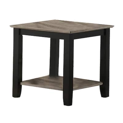 22 in. Black and Gray Square Wood End Table, Sturdy Build End Side Table for Living Rooms